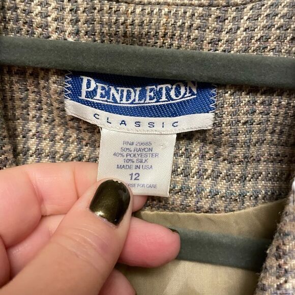Vintage Pendleton Silk Blend Tan Plaid Blazer - Picture 6 of 7
